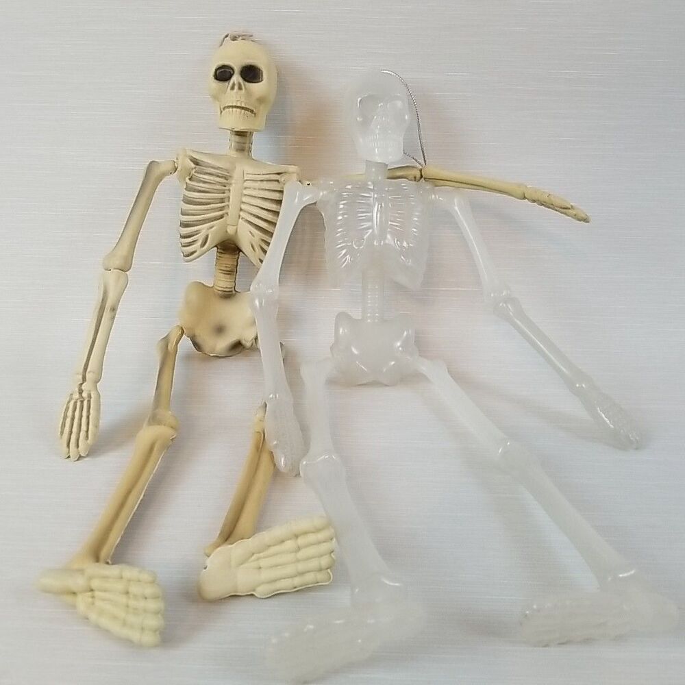 2 Vintage 16" Skeleton Blow mold Halloween Decorations Jointed